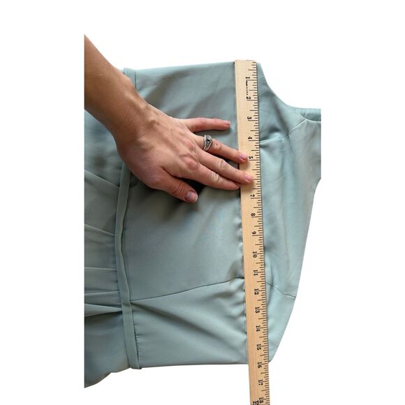 NEW David’s Bridal Chiffon One Shoulder Maxi Dress with Cascade Size 4 Green Dus - Picture 5 of 10